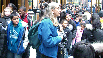 Students arriving at the City Center for the free student performances.